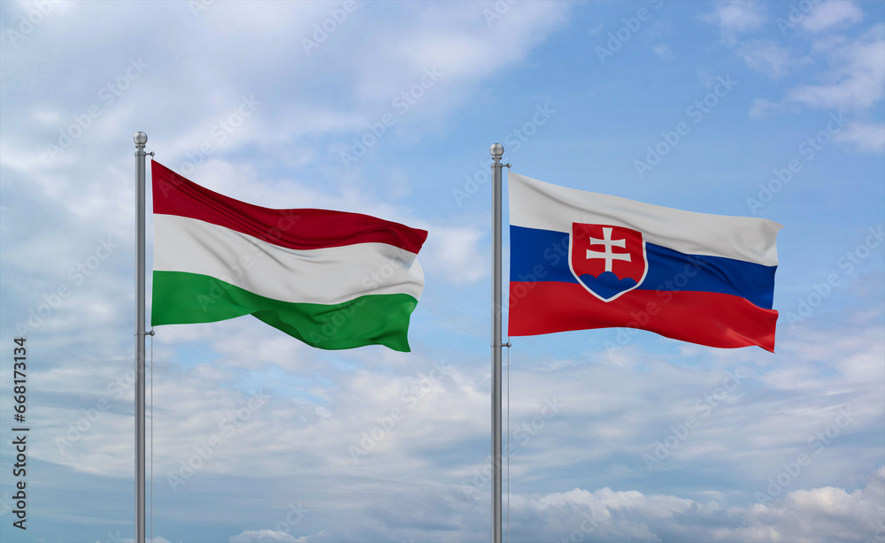 Slovakia and Hungary flags, country relationship concept Slovakia and Hungary flags, country relationship concept