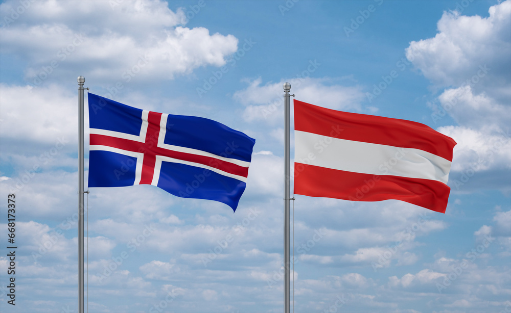 Austria and Iceland flags, country relationship concept