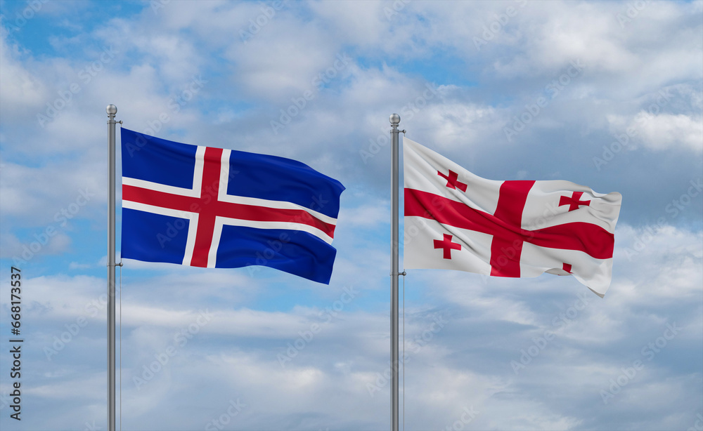Georgia and Iceland flags, country relationship concept