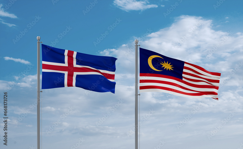 Malaysia and Iceland flags, country relationship concept