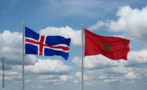Morocco and Iceland flags, country relationship concept