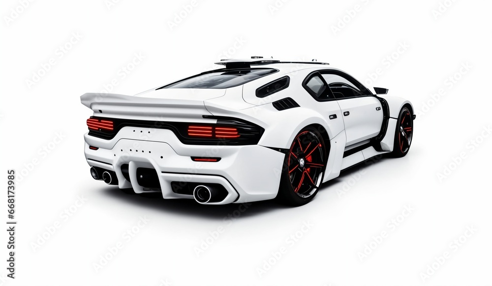 cyberpunk Futuristic sports car on a white background. Modern super sports car on a white background in the studio, a brand-less generic concept car in studio environment