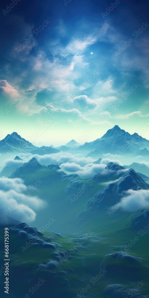 A stunning view of a mountain range with clouds in the foreground. Perfect for nature enthusiasts and landscape lovers.