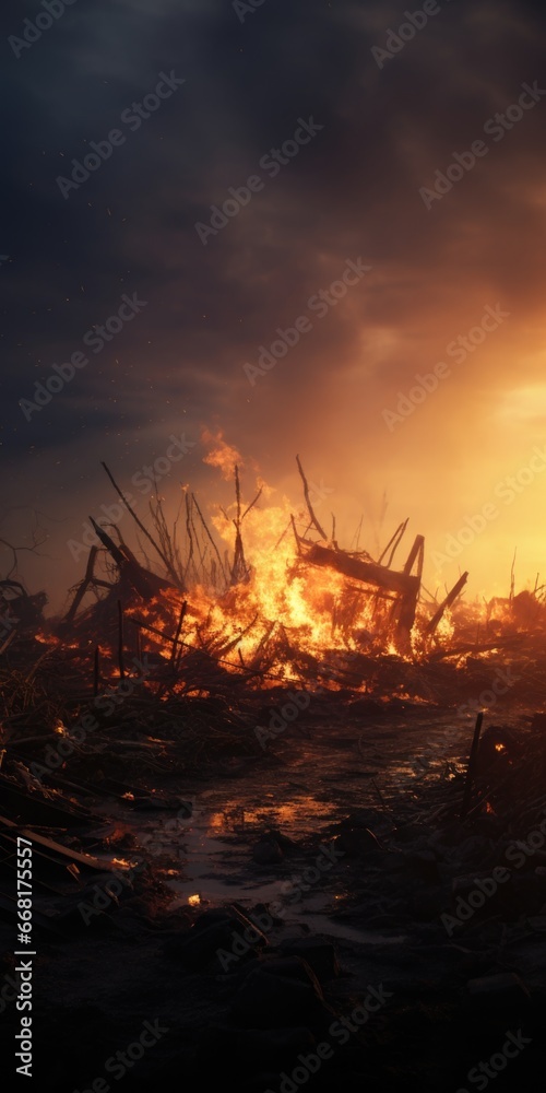A powerful and intense fire burning fiercely in an open field. Ideal for illustrating concepts of danger, destruction, wildfires, or the force of nature. A powerful and intense fire burning fiercely in an open field. Ideal for illustrating concepts of danger, destruction, wildfires, or the force of nature.