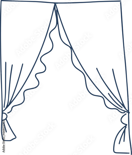 Roller blinds, tulle interior elements details drawn by hand sketch doodle set separately on a white background coloring drawing anti-stress room decor