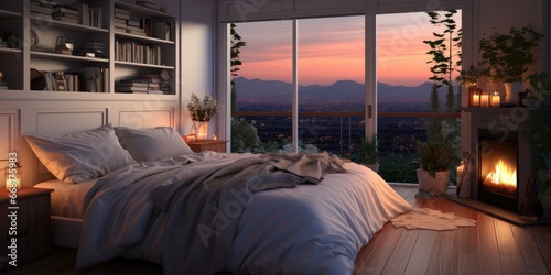 A bedroom that is designed to be both relaxing and peaceful, with a focus on using light and color to create a sense of calm and serenity. AI Generative
