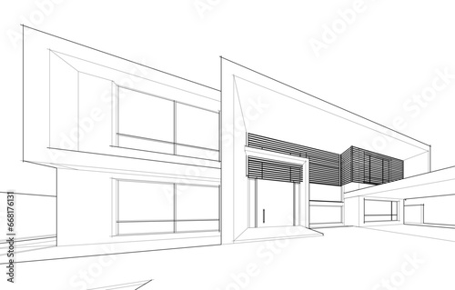 House architecture vector 3d drawing  © Yurii Andreichyn