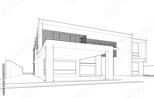 House architecture vector 3d drawing 