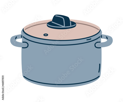 Pot or Cooker with Closed Lid as Cooking Utensil Vector Illustration