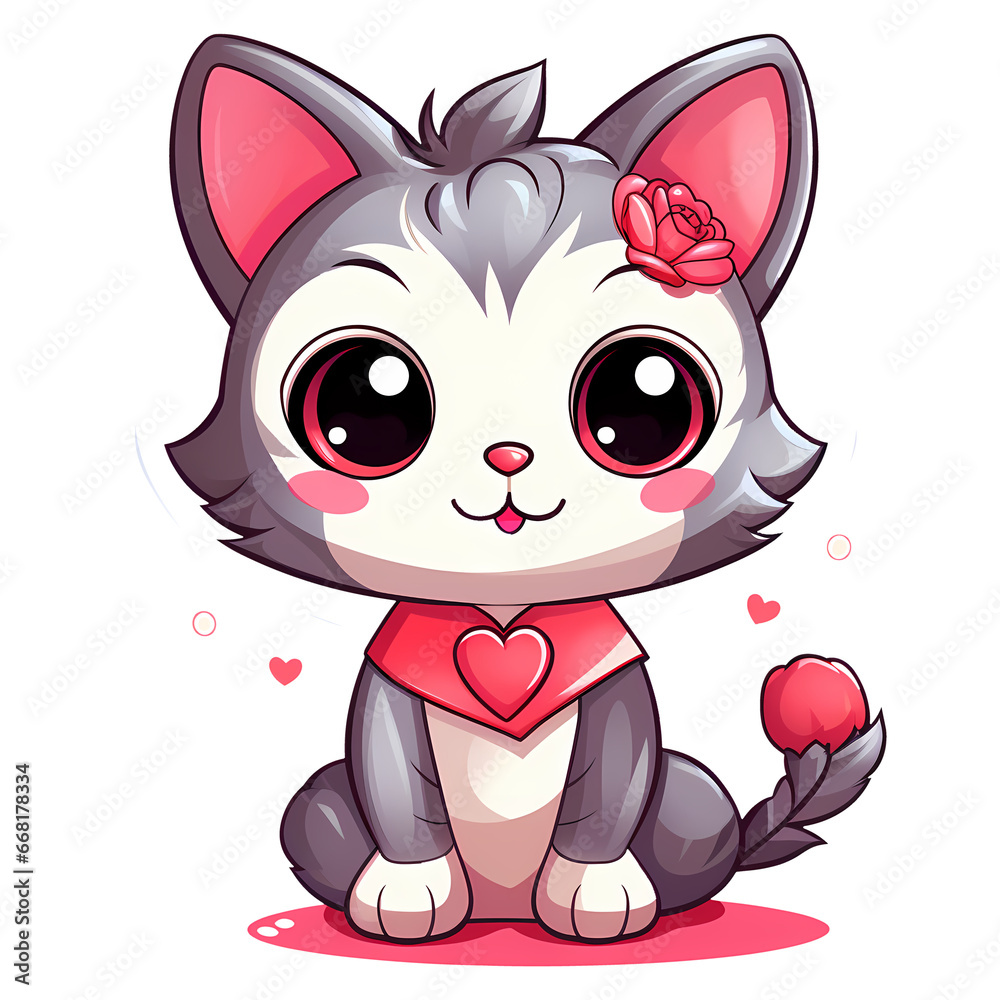 Watercolor Cute Kawaii Cat Valentine Clipart Illustration Watercolor Cute Kawaii Cat Valentine Clipart Illustration