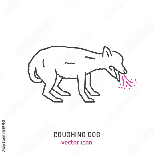 Coughing dog linear icon, sign, pictogram. Vector illustration
