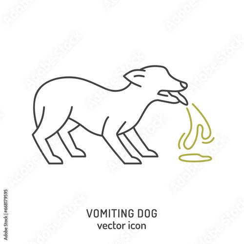 Dog vomiting icon, sign. Canine stomach problem.
