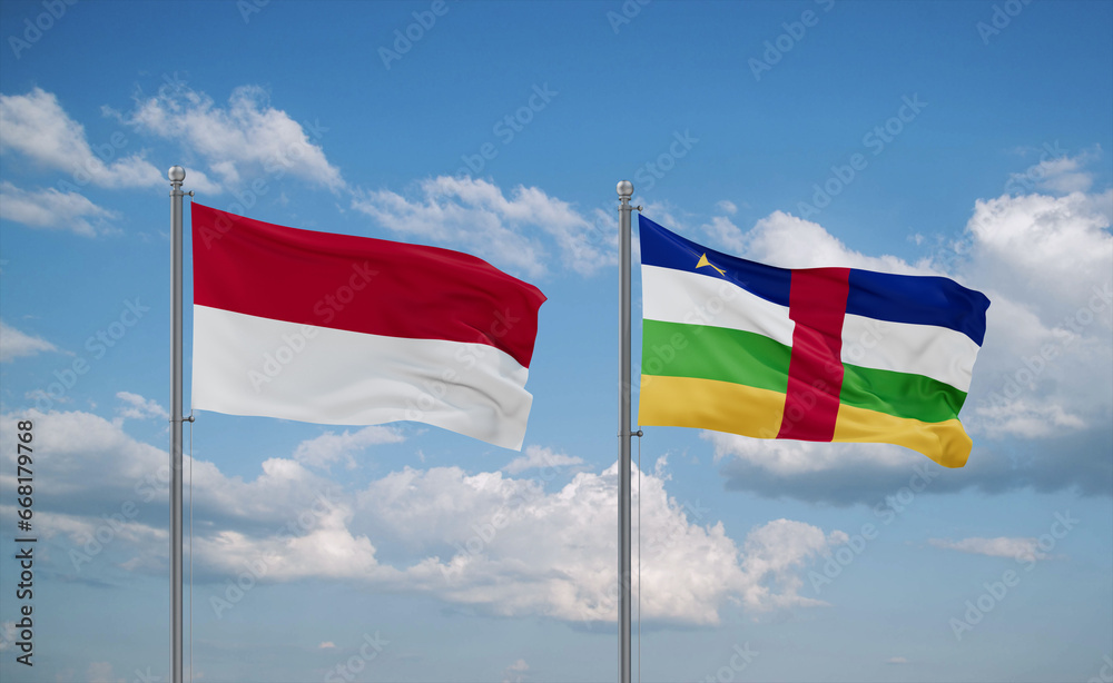 Central African Republic and Indonesia and Bali flags, country relationship concept