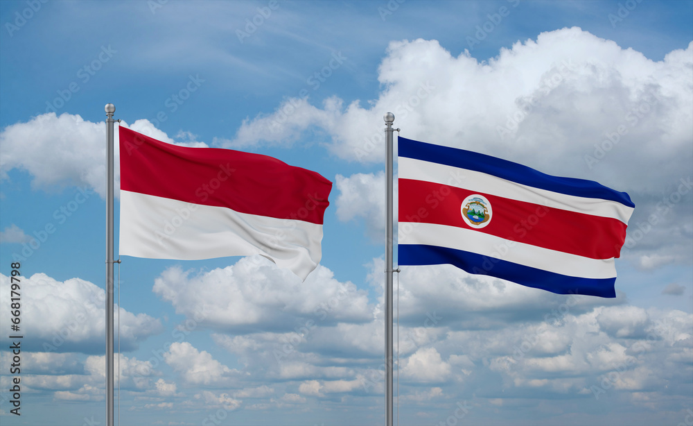 Costa Rico and Indonesia and Bali flags, country relationship concept Costa Rico and Indonesia and Bali flags, country relationship concept