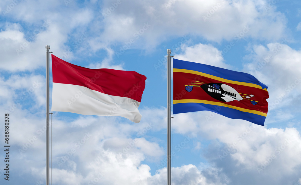 Eswatini and Indonesia and Bali flags, country relationship concept Eswatini and Indonesia and Bali flags, country relationship concept