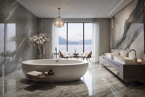 Modern luxury bathroom, marble walls, panorama © Lucas