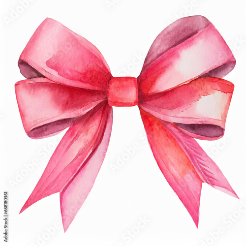 Beautiful red and pink watercolor ribbon bow isolated on a white background