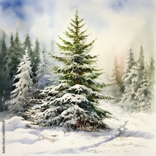 snow covered pine trees © Man888