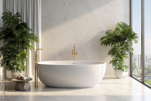 Modern luxury bathroom  marble walls  panorama