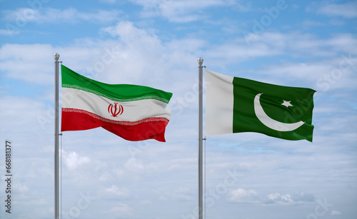 Pakistan and Iran flags, country relationship concept