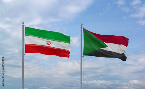 Sudan and Iran flags, country relationship concept photo