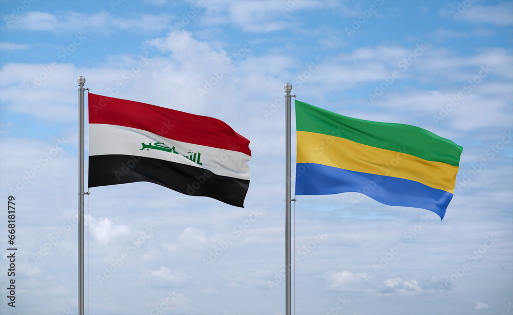 Gabon and Iraq flags, country relationship concept Gabon and Iraq flags, country relationship concept