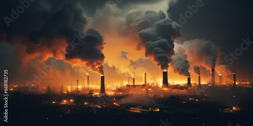 vue panoramique sur une zone industrielle émettant de grande quantité de fumée polluante photo