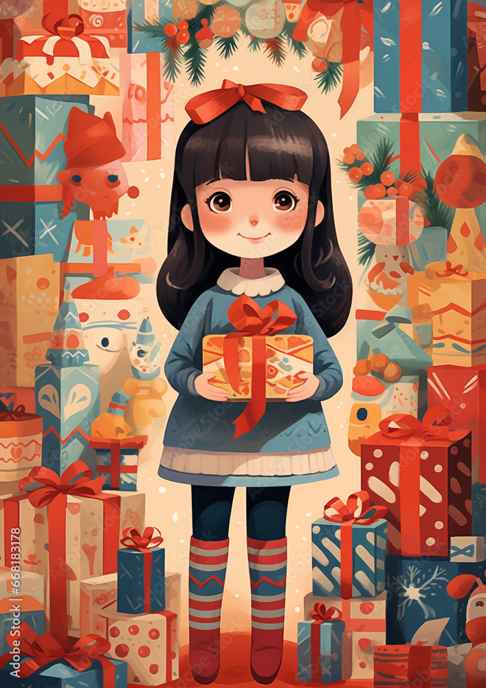 Naklejka premium Latin American People Wrapping Festive Gifts with Charming Character Illustrations