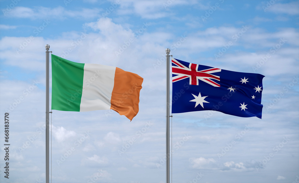 Fototapeta premium Australia and Ireland flags, country relationship concept
