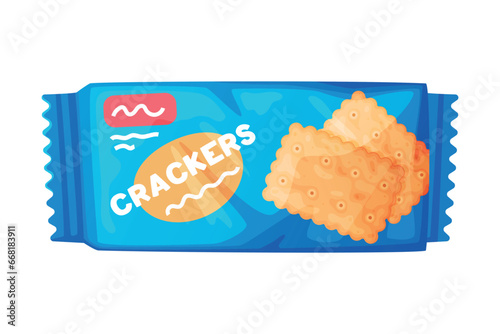 Crunchy Cracker Cookie Package as Dry Baked Flour Biscuit Vector Illustration