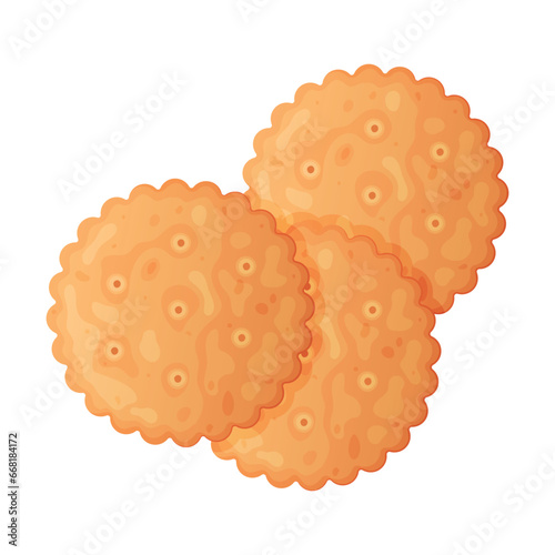 Crunchy Round Cracker Cookie as Dry Baked Flour Biscuit Vector Illustration