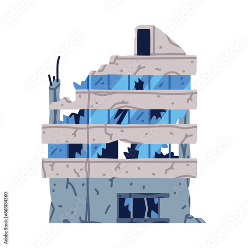 Destroyed Building after War or Earthquake Vector Illustration