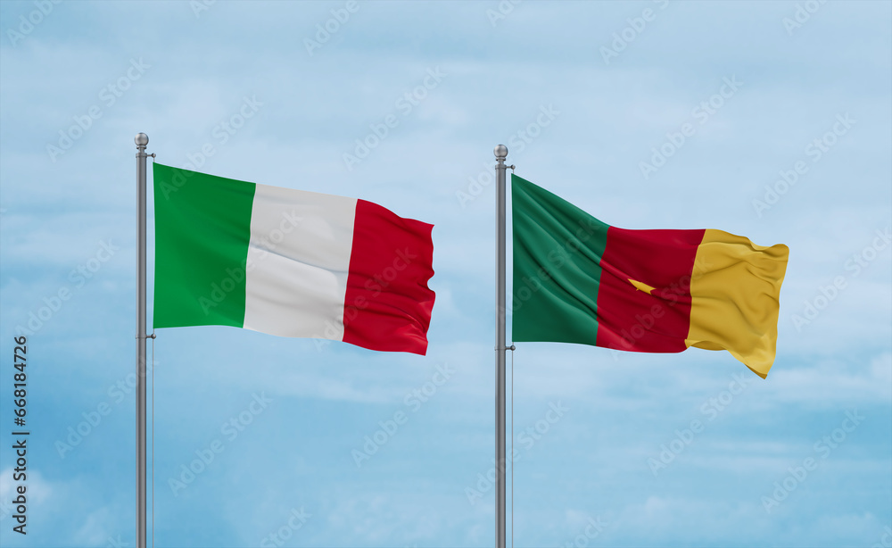 Cameroon and Italy flags, country relationship concept Cameroon and Italy flags, country relationship concept