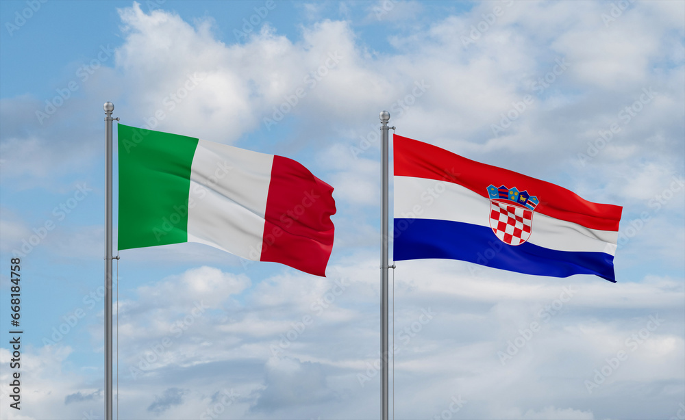 Croatia and Italy flags, country relationship concept Croatia and Italy flags, country relationship concept