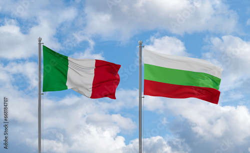 Bulgaria and Italy flags, country relationship concept