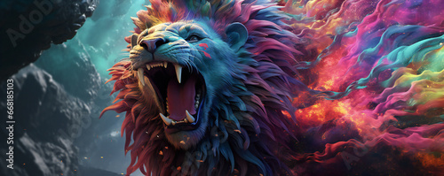 Stylized colorful image of a lion head © Adrian Grosu