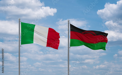 Malawi and Italy flags, country relationship concept