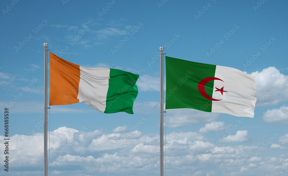 Ivory Coast and Algeria national flags, country relationship concept Ivory Coast and Algeria national flags, country relationship concept