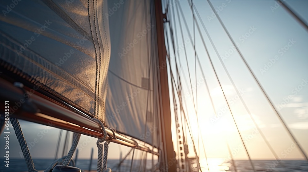 Obraz premium fastening the sail on the yacht close-up