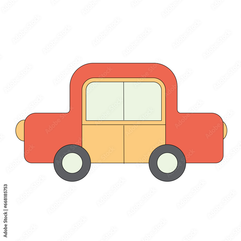 Illustration: a red and orange passenger car, created in digital graphics. Suitable for creating patterns, decorating business cards, recipes, printing and websites. Illustration: a red and orange passenger car, created in digital graphics. Suitable for creating patterns, decorating business cards, recipes, printing and websites.