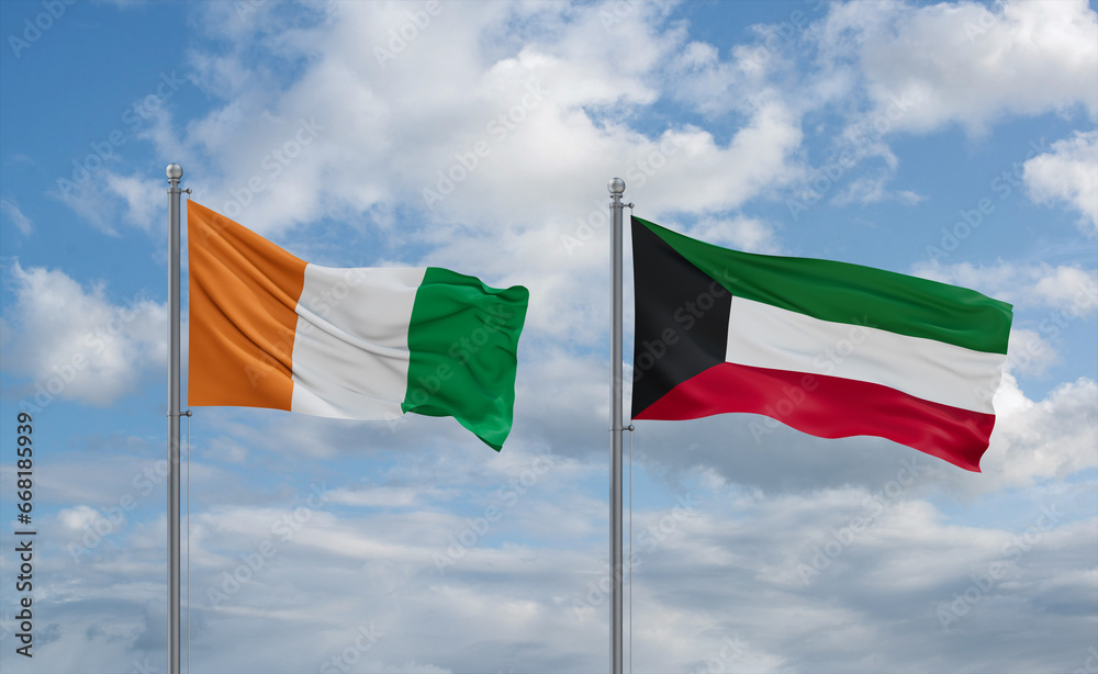 Kuwait and Ivory Coast flags, country relationship concept Kuwait and Ivory Coast flags, country relationship concept