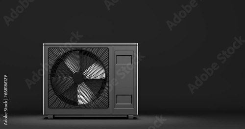 rotating fan of a heat pump energy as a heater and alternative energy - 3D Animation 4k 60 fps DCI seamless loop 