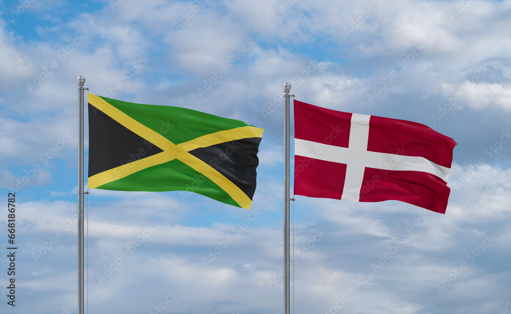 Naklejka premium Denmark and Jamaica flags, country relationship concept