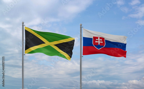 Photography Slovakia and Jamaica flags, country relationship concept