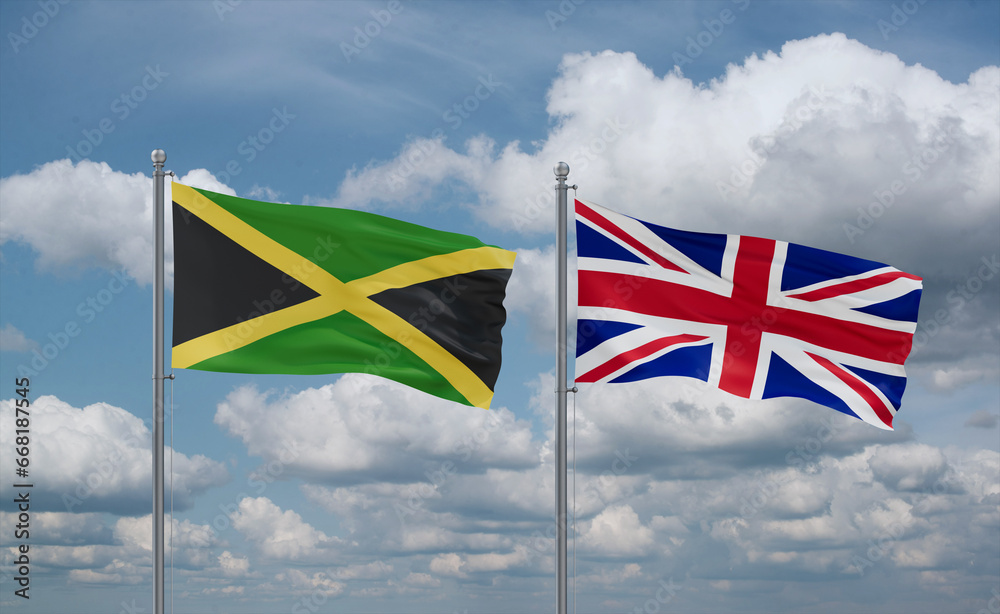 United Kingdom and Jamaica flags, country relationship concept