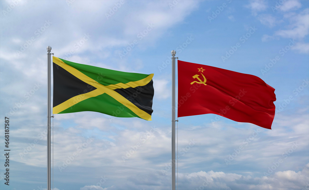 Soviet Union and Jamaica flags, country relationship concept Soviet Union and Jamaica flags, country relationship concept