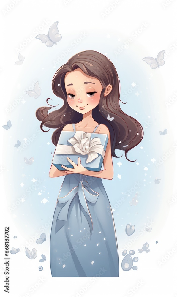 Pregnant Woman with Gift, Celebrating Pregnancy in Pastel Party Atmosphere