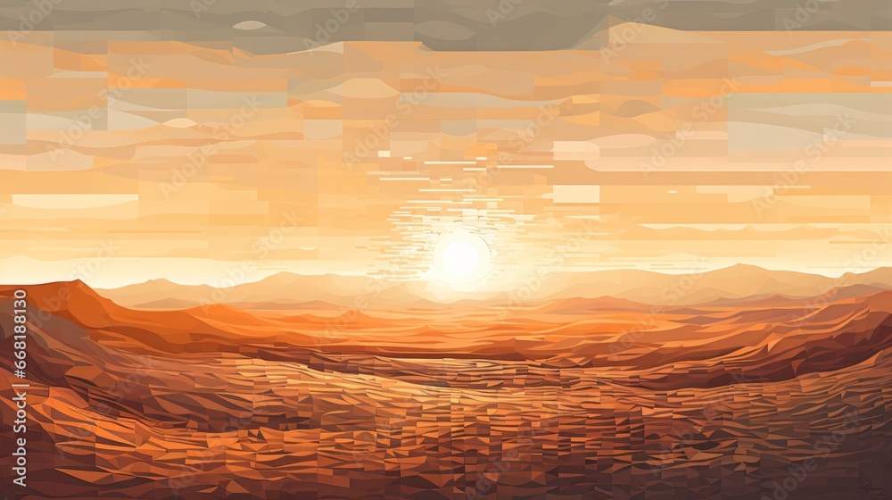 Naklejka premium A pixelated rendition of a pixelated desert landscape with pixelated sand dunes stretching to the horizon.