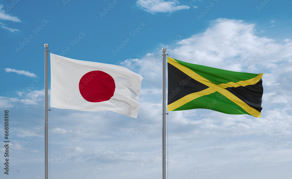 Naklejka premium Jamaica and Japan flags, country relationship concept