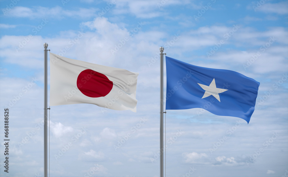 Naklejka premium Somalia and Japan flags, country relationship concept